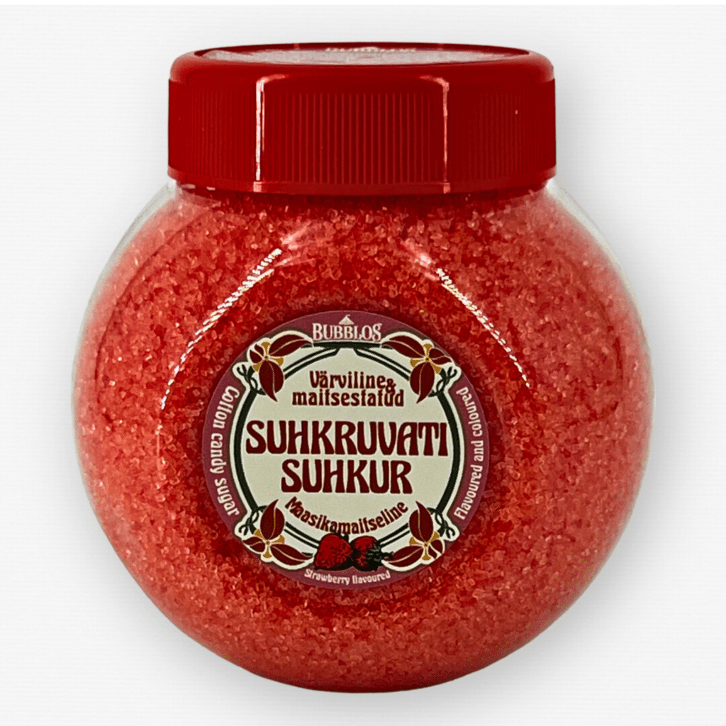 Roosa maasikamaitseline suhkruvatisuhkur - Hiigelmullid.ee