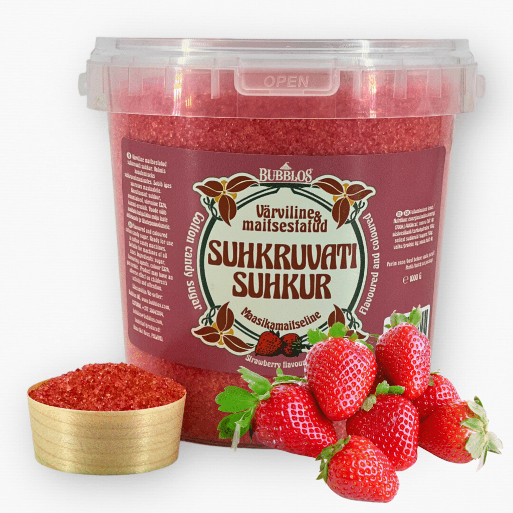 Roosa maasikamaitseline suhkruvatisuhkur - Hiigelmullid.ee